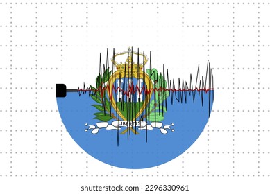 Earthquake in San Marino concept, seismic wave with flag, natural disasters news banner idea, quake in San Marino, vector design, seismograph or seismometer, earthquake vibration