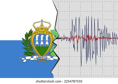 Earthquake in San Marino, natural disasters news banner idea, quake in San Marino, seismic wave with flag, vector design, seismograph or seismometer, earthquake vibration concept