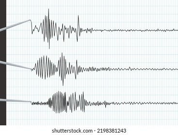 Earthquake seismic waves lines on seismograph graph paper. Vibration measurement recording data chart . Polygraph lie detector diagram test record. Vector illustration.