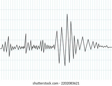 Earthquake Seismic Waves On Seismogram Graph Paper. Geology Seismograph Or Music Sound Vibration Recording Chart. Polygraph Lie Detector Diagram Test Record. Vector Illustration.