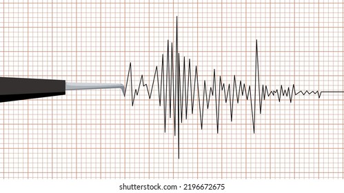 Earthquake seismic waves on seismograph graph paper. Vibration measurement recording chart . Polygraph lie detector diagram test record. Audio wave, wind or tempetature graph. Vector illustration.