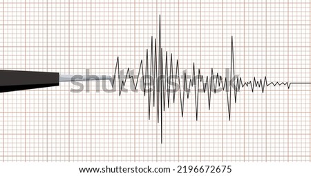 Earthquake seismic waves on seismograph graph paper. Vibration measurement recording chart . Polygraph lie detector diagram test record. Audio wave, wind or tempetature graph. Vector illustration.