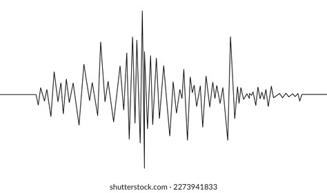 Sismograma del terremoto o onda de volumen sonora. Vibración sismológica o gráfico de grabación de magnitud. Registro de diagrama de diagrama de detector de prueba de línea de polígrafo. Ilustración vectorial.