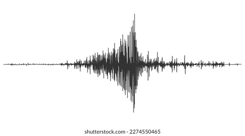 Ola sismológica del terremoto, vibración aislada vectorial baja y alta escala de alta riqueza. Forma de onda de actividad sísmica, estéreo de grabación, diagrama de ondas de audio, temblor de frecuencia o diagrama de curvas de ecualizador de música