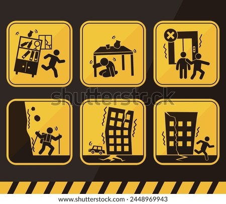 Earthquake sign collection in flat style.