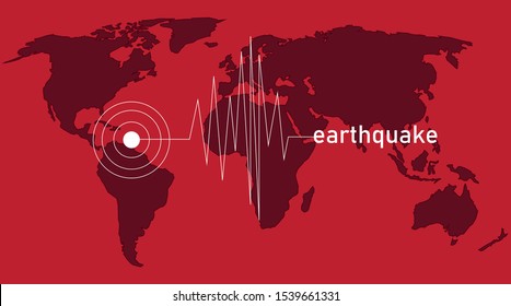 Earthquake sign on world map 