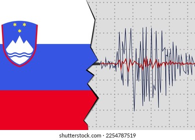 Earthquake in Slovenia, natural disasters news banner idea, quake in Slovenia, seismic wave with flag, vector design, seismograph or seismometer, earthquake vibration concept