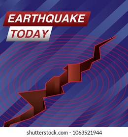 Earthquake Today Live Banner on Glowing Wavy Lines Background with an Abstract Earth Fault and Seismogram. Business / Technology News Background. Vector Illustration.