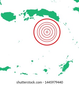Earthquake and tsunami in Banda Strait Maluku, Indonesia with circle affected area illustration vector
