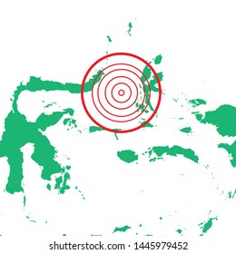 Earthquake and tsunami in maluku, Indonesia with circle affected area illustration vector