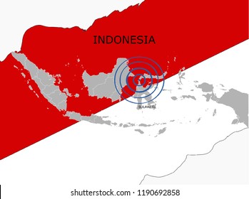 Earthquake And Tsunami Phenomenon In Sulawesi, Indonesia Map With Flag Illustration Vector