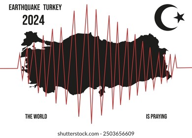 Earthquake in Turkey horizontal banner template design in trendy minimalism style. Turkish map isolated transparent with magnitude line. Simple vector illustration web, news, poster banner design. 