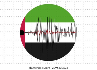 Earthquake in UAE concept, seismic wave with flag, natural disasters news banner idea, quake in UAE, vector design, seismograph or seismometer, earthquake vibration