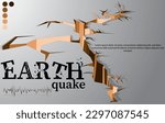 Earthquake vector illustration ground cracks and seismic waves