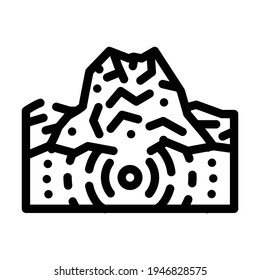 Erdbeben-Vulkan-Linie Symbol Vektorgrafik. Erdbeben-Vulkanschild. isoliertes Kontursymbol