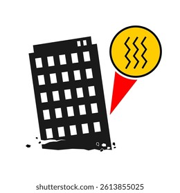 
Earthquake warning, collapsed building, broken building, tilted down on white background, used as a symbol. icons vector.
