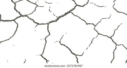 Earthquake-Damaged Land, Wall, and Floor Texture Overlays in Vector, Showing Cracks and Fractures in Black, White, and Grey, Ideal for Simulating Surface Deformation in Disaster Themed Projects.
