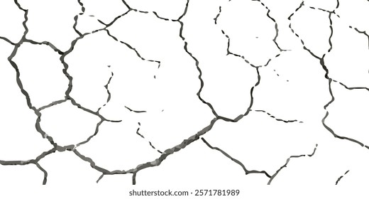 Earthquake-Damaged Land, Wall, and Floor Texture Overlays in Vector, Showing Cracks and Fractures in Black, White, and Grey, Ideal for Simulating Surface Deformation in Disaster Themed Projects.
