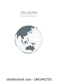 Earth's  Asian,Oceanian Continent Illustration. Earth Globe World Map Series.