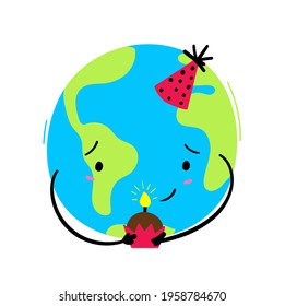 Earth's Day Hand Lettering with birthday earth hand draw. Vector.