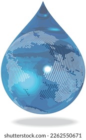 Earth's environmental problems expressed by water droplets Europe, America, Africa Vector illustration