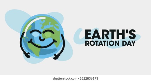 Earth's rotation day Banner Design, Cartoon Style Smiling Earth Character, Vector Design Template.