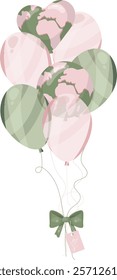 Earth-Themed Balloons with Green Bow isolated on white background. Eco-conscious celebrations and sustainability. Eco-friendly event, birthday, valentines day or wedding. Vector illustration