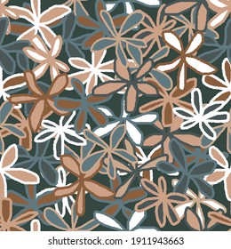 Earthtone Flowers Seamless Pattern, Hand-drawn Pattern, Vector Pattern