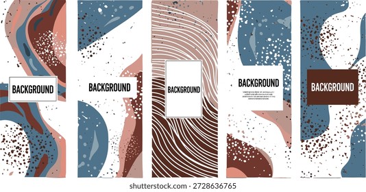 Fondos de Vector abstractos en tonos tierra con remolinos azules, marrones, beige, moteadas, ondas, diseño artístico moderno para la marca creativa