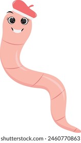 Earthworm Cartoon Character in Flat Design. Isolated on White Background. Vector Illustration