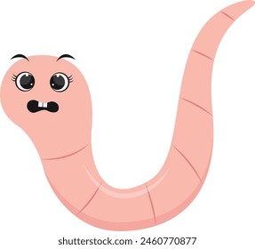 Earthworm Cartoon Character in Flat Design. Isolated on White Background. Vector Illustration