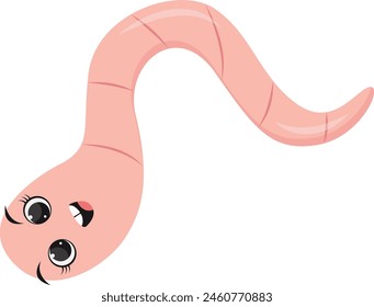 Personaje de dibujos animados de lombriz en diseño plano. Aislado sobre fondo blanco. Ilustración vectorial
