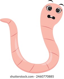 Personaje de dibujos animados de lombriz en diseño plano. Aislado sobre fondo blanco. Ilustración vectorial