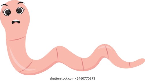 Earthworm Cartoon Character in Flat Design. Isolated on White Background. Vector Illustration
