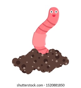 Earthworm cartoon character icon sigh. Worm with face expression smilling flat style design vector illustration isolated on white background. Crawling animal creature.