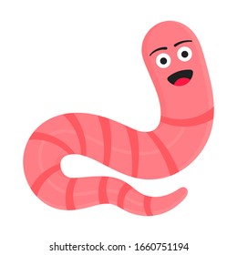 Earthworm cartoon character icon sigh. Worm with face expression smilling flat style design vector illustration isolated on white background. Crawling animal creature.