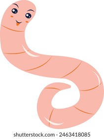 Earthworm Cartoon Character Isolated on White Background. Earthworm Mascot. Vector Illustration
