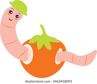 Earthworm Cartoon Character Isolated on White Background. Earthworm Mascot. Vector Illustration