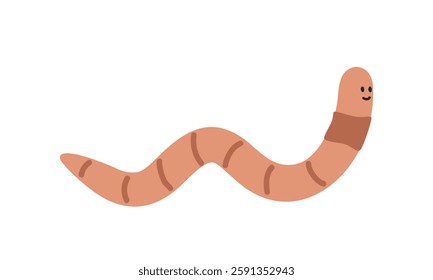 Earthworm cartoon clipart. Cute worm or earthworm (Lumbricina) vector illustration. Animal in flat style. Insects and anthropods concept isolated on white background