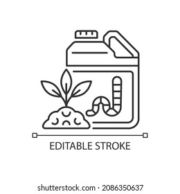 Earthworm castings linear icon. Organic soil and plants supplement. Worm waste used as feeding. Thin line customizable illustration. Contour symbol. Vector isolated outline drawing. Editable stroke