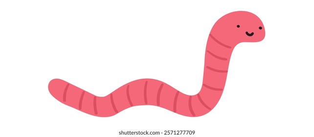 Earthworm crawling. Flat vector illustration on white background.