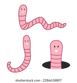 earthworm cute character cartoon vector illustration