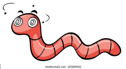 Earthworm with dizzy face illustration