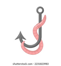 An earthworm on a fishing hook. Vector