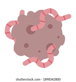 earthworm with soil in spring using soft color and flat style