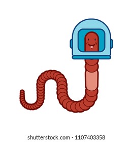 Earthworm in spacesuit. Worm in Space Helmet. Vector illustration