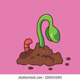 earthworm with vegetable cartoon illustration