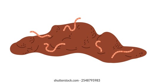 Earthworms crawling over a mound of rich, dark soil in a vibrant garden setting