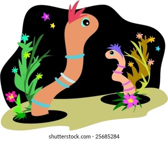 Earthworms Garden at Night Vector