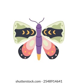 earthy boho moth cartoon. free spirited, whimsical unique, handmade artisan earthy boho moth sign. isolated symbol vector illustration